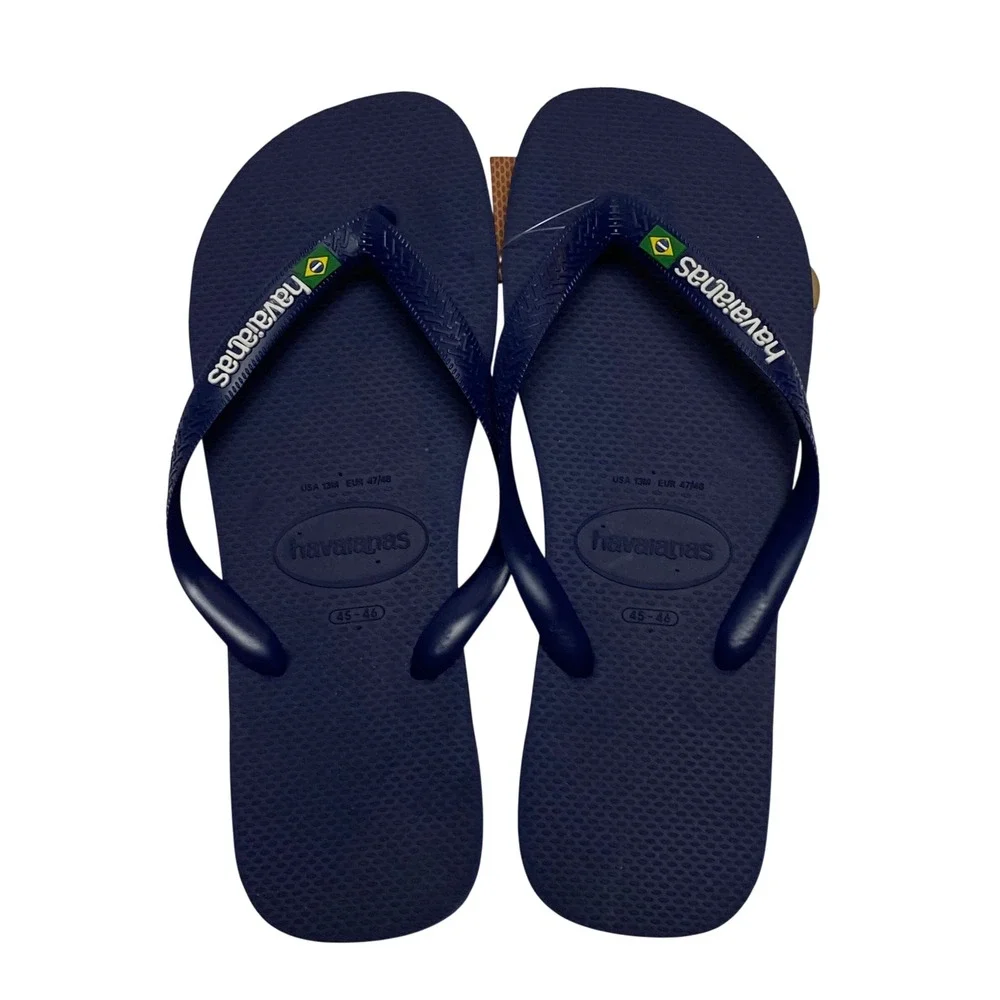 Havaianas Brasil Logo NavyBlue Flip Flops Mens‎ Size 13 USNWT